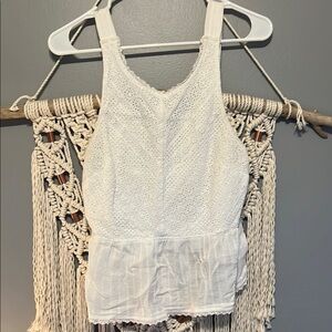 American Eagle Outfitters White Sleeveless Peplum Ribbed Tank Top